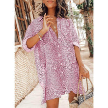 Load image into Gallery viewer, Women's Casual Leopard Print Shirt Dress
