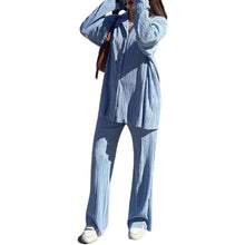 Load image into Gallery viewer, Women's Casual Long Sleeve Button Blouse Top Wide Leg Loose Streetwear Loungewear
