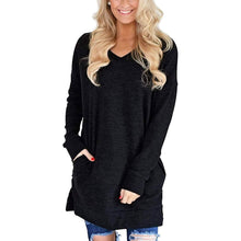 Load image into Gallery viewer, Womens Casual Long Sleeves Solid V-Neck Tunics Shirt Tops with Pockets

