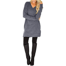 Load image into Gallery viewer, Womens Casual Long Sleeves Solid V-Neck Tunics Shirt Tops with Pockets
