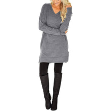 Load image into Gallery viewer, Womens Casual Long Sleeves Solid V-Neck Tunics Shirt Tops with Pockets
