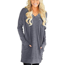 Load image into Gallery viewer, Womens Casual Long Sleeves Solid V-Neck Tunics Shirt Tops with Pockets
