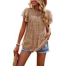Load image into Gallery viewer, Women's Casual Summer Tops Ruffle Short Sleeve Mock Neck Fashion Floral Chiffon Blouse Shirts
