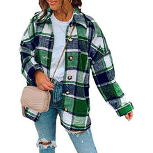 将图片加载到图库查看器，Women's Casual Woolen Long Sleeve Button Down Plaid Jacket

