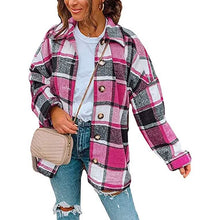将图片加载到图库查看器，Women's Casual Woolen Long Sleeve Button Down Plaid Jacket
