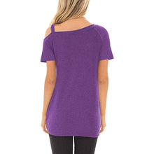 将图片加载到图库查看器，Women's Cold Shoulder Tops Summer Short Sleeve Casual Twist Knot Blouse T-Shirt
