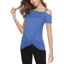 将图片加载到图库查看器，Women's Cold Shoulder Tops Summer Short Sleeve Casual Twist Knot Blouse T-Shirt
