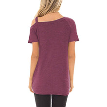 将图片加载到图库查看器，Women's Cold Shoulder Tops Summer Short Sleeve Casual Twist Knot Blouse T-Shirt
