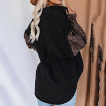 将图片加载到图库查看器，Womens Contrast Leopard Denim Jacket Long Sleeve Button Down Shirts
