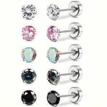 将图片加载到图库查看器，Women's Cubic Zirconia Surgical Stainless Steel Flat Back Earrings

