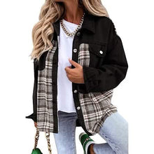 Load image into Gallery viewer, Women's Denim Jacket Long Sleeve Plaid Button Down Shirts Shacket
