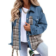 Load image into Gallery viewer, Women's Denim Jacket Long Sleeve Plaid Button Down Shirts Shacket
