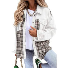 Load image into Gallery viewer, Women's Denim Jacket Long Sleeve Plaid Button Down Shirts Shacket
