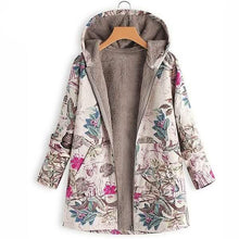Load image into Gallery viewer, Women's Fashion Leaves Floral Print Fluffy Fur Hooded Long Sleeve Vintage Casual Coat
