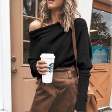 Load image into Gallery viewer, Women's Fashion Off Shoulder Long Sleeve Sweater Casual Long Sleeved Sweatshirt Top
