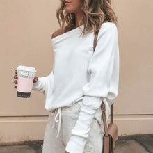 Load image into Gallery viewer, Women's Fashion Off Shoulder Long Sleeve Sweater Casual Long Sleeved Sweatshirt Top
