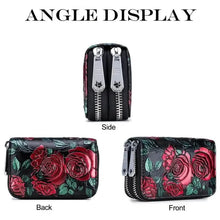 Load image into Gallery viewer, Women's Floral Faux Leather Double Zipper Card Holder and Coin Purse
