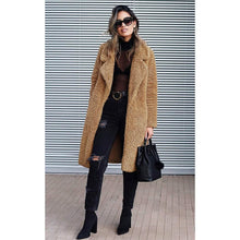 Load image into Gallery viewer, Women's Fuzzy Fleece Lapel Open Front Long Cardigan Coat
