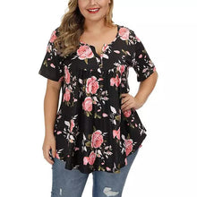 Load image into Gallery viewer, Women's Henley Shirts Floral Tunic Tops Short Sleeve Blouses
