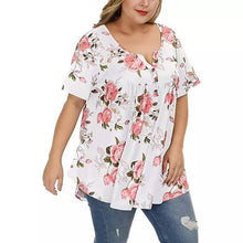 Load image into Gallery viewer, Women's Henley Shirts Floral Tunic Tops Short Sleeve Blouses
