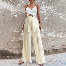 将图片加载到图库查看器，Women's High-Waisted Straight-Leg Strappy Pants
