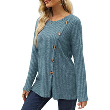 将图片加载到图库查看器，Women's Long Sleeve Crew Neck Tunic Tops Buttons Side
