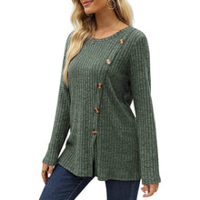 将图片加载到图库查看器，Women's Long Sleeve Crew Neck Tunic Tops Buttons Side
