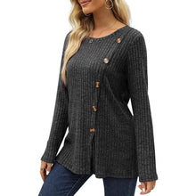 将图片加载到图库查看器，Women's Long Sleeve Crew Neck Tunic Tops Buttons Side
