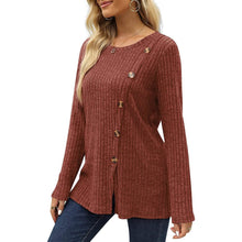 将图片加载到图库查看器，Women's Long Sleeve Crew Neck Tunic Tops Buttons Side
