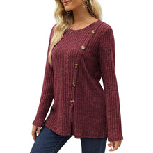 将图片加载到图库查看器，Women's Long Sleeve Crew Neck Tunic Tops Buttons Side
