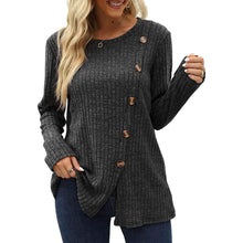 将图片加载到图库查看器，Women's Long Sleeve Crew Neck Tunic Tops Buttons Side
