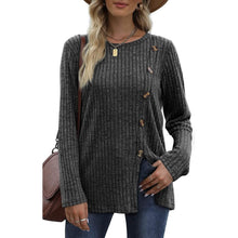 将图片加载到图库查看器，Women's Long Sleeve Crew Neck Tunic Tops Buttons Side
