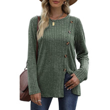 将图片加载到图库查看器，Women's Long Sleeve Crew Neck Tunic Tops Buttons Side
