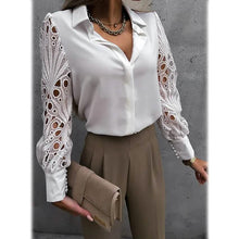 Load image into Gallery viewer, Women's Long Sleeve Cutout Lace Button Down Shirt
