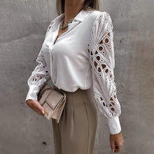 Load image into Gallery viewer, Women's Long Sleeve Cutout Lace Button Down Shirt
