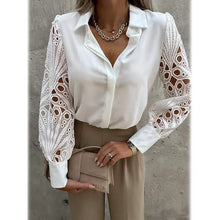 Load image into Gallery viewer, Women's Long Sleeve Cutout Lace Button Down Shirt
