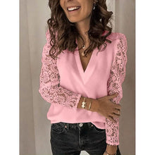 将图片加载到图库查看器，Women's Long Sleeve Lace Patchwork V Neck Top
