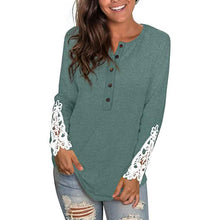 Load image into Gallery viewer, Women's Long Sleeve Solid Color Round Neck Lace Buttons Tunic Tops
