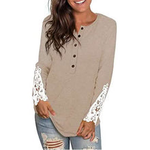 Load image into Gallery viewer, Women's Long Sleeve Solid Color Round Neck Lace Buttons Tunic Tops

