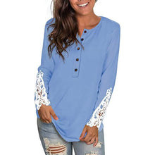 Load image into Gallery viewer, Women's Long Sleeve Solid Color Round Neck Lace Buttons Tunic Tops
