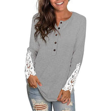 Load image into Gallery viewer, Women's Long Sleeve Solid Color Round Neck Lace Buttons Tunic Tops
