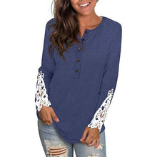 Load image into Gallery viewer, Women's Long Sleeve Solid Color Round Neck Lace Buttons Tunic Tops
