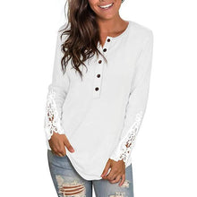 Load image into Gallery viewer, Women's Long Sleeve Solid Color Round Neck Lace Buttons Tunic Tops
