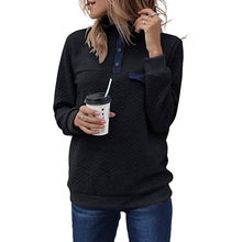 Load image into Gallery viewer, Women's Long Sleeve V Neck Button Quilted Patchwork Pullover Sweatshirt Tops
