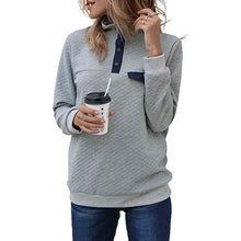 Load image into Gallery viewer, Women's Long Sleeve V Neck Button Quilted Patchwork Pullover Sweatshirt Tops
