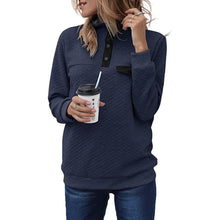 Load image into Gallery viewer, Women's Long Sleeve V Neck Button Quilted Patchwork Pullover Sweatshirt Tops
