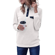 Load image into Gallery viewer, Women's Long Sleeve V Neck Button Quilted Patchwork Pullover Sweatshirt Tops
