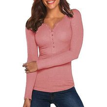 Load image into Gallery viewer, Women's Long Sleeve V Neck Ribbed Button Down Knit Sweater Fitted Top
