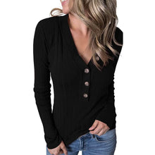 Load image into Gallery viewer, Women's Long Sleeve V Neck Ribbed Button Knit Sweater
