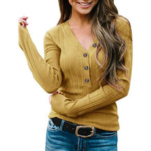 Load image into Gallery viewer, Women's Long Sleeve V Neck Ribbed Button Knit Sweater
